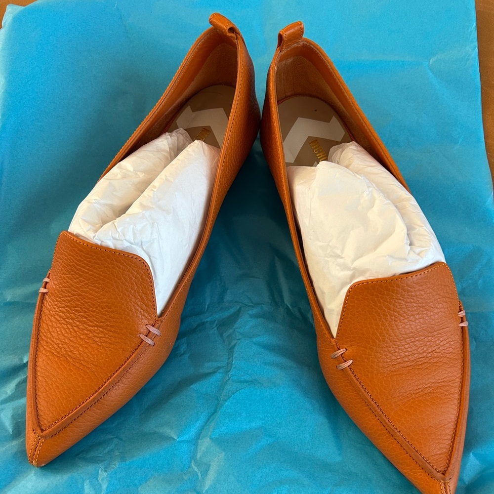 Nicholas Kirkwood Burnt Orange Leather Pointed Toe Flats